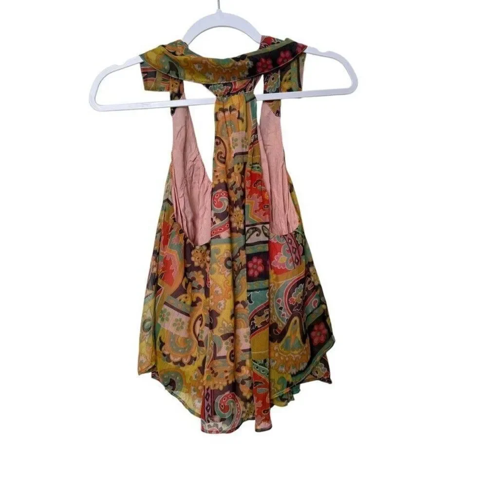 FREE PEOPLE Strawberry Tank Meadow Combo Flowy Lined Bohemian Tank Women XS‎